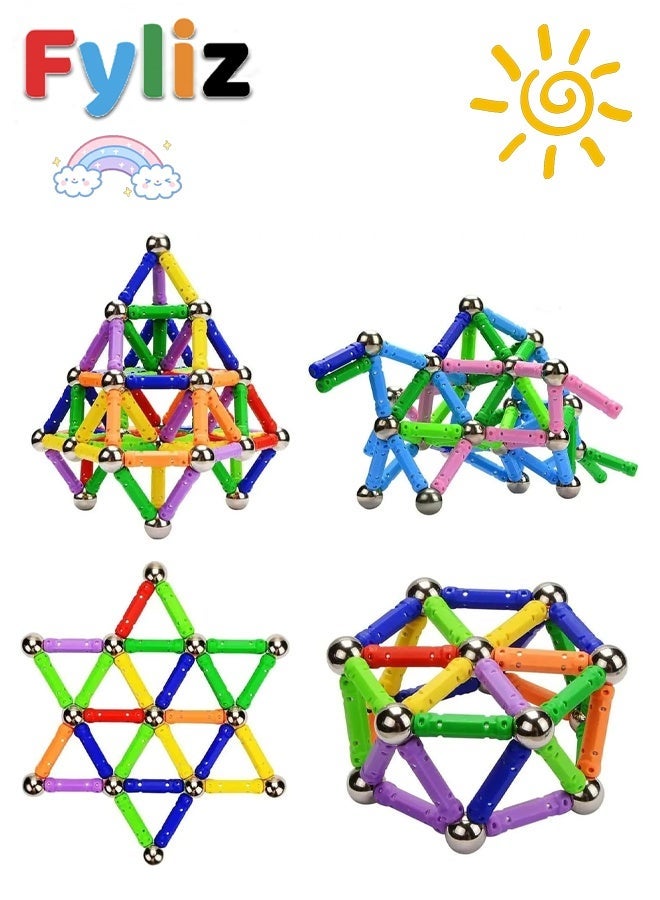 Fyliz 178 Pcs Magnetic Building Sticks Blocks, Magnet Educational Toys STEM Toys Learning for Kids, 3D Construction Building Toy with Storage Bag - Image 2